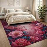 Pink Vibrant Pink Peony Floral Area Rug