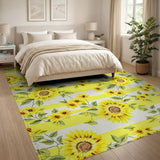 Vibrant Yellow Sunflower Striped Area Rug