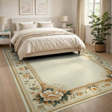 Ornate Peony Floral Border Area Rug