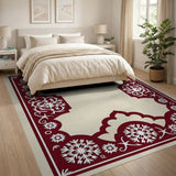 Ornate Red Snowflake Border Area Rug