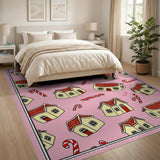 Whimsical Pink Gingerbread Houses Candy Cane Rug