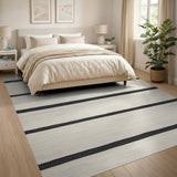 Cream Black Horizontal Striped Woven Rug