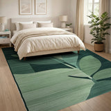 Green Geometric Green Leaf Abstract Area Rug