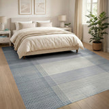 Blue Grey Plaid Woven Area Rug