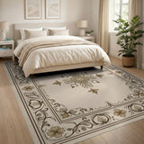 Ornate Beige and Neutral Ornate Beige Floral Medallion Area Rug