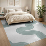 Abstract Area Blue and Teal Teal Wavy Abstract Area Rug