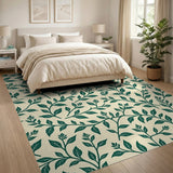 Green Leaves on Beige Botanical Area Rug
