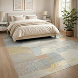 Abstract Wavy Shapes Area Rug in Cream Gold