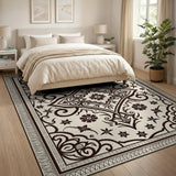 Ornate Floral Persian Area Rug in Beige Brown