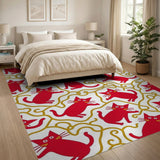 Playful Red Cartoon Cats Area Rug