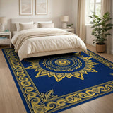 Blue and Teal Navy Blue Gold Mandala Area Rug