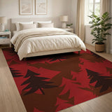 Red Pine Silhouette Forest Area Rug