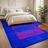 Bold Geometric Blue Pink Orange Area Rug