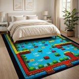 ODIKA Washable Retro Pixel Game Rug - 8-Bit Maze Low Pile Non-Slip Playroom Carpet