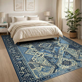 Blue and Teal Geometric Modern Navy Blue Geometric Diamond Area Rug