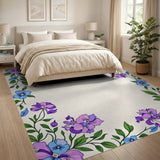 Purple Blue Floral Wreath Border Area Rug