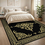Elegant Black Gold Ornate Persian Area Rug