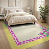Sunny Yellow Area Rug with Pink Floral Corners