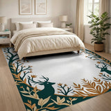 Teal Owl Deer Forest Arch Area Rug