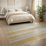 Beige Geometric Grid Area Rug
