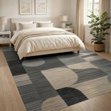 Geometric Grey Abstract Area Rug with Orange Accents