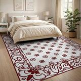 Elegant Red Floral Outline Vintage Rug