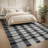 Geometric Modern Black White Grid Woven Area Rug