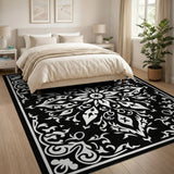 Black and White Intricate Black White Persian Floral Area Rug