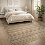 Rustic Farmhouse Beige Tan Striped Woven Area Rug