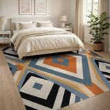 Geometric Teal Terracotta Diamond Area Rug