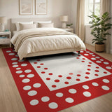 Red Polka Dot Border Geometric Area Rug