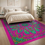 Vibrant Pink Teal Paisley Medallion Rug