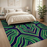 ODIKA Emerald Green Abstract Geometric Washable Rug - Low Pile Non-Slip Machine Washable Area Rug