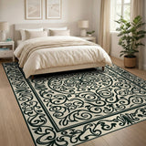 Ornate Black Floral Swirl Area Rug