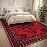 Red Traditional Persian Rug with Navy Floral Motifs