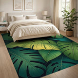 Lush Overlapping Monstera Leaves Green Area Rug