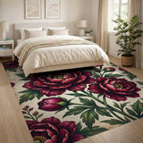 Vintage Burgundy Peony Floral Area Rug