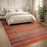 Vibrant Red Orange Heritage Tribal Area Rug