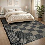 Bold Black Beige Checkered Geometric Area Rug