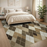 Geometric Modern Brown and Tan Brown Tan Diamond Geometric Area Rug