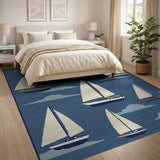 Nautical Sailboats Navy Blue Area Rug