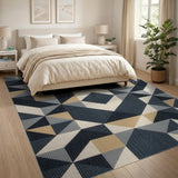 Geometric Navy Grey Gold Area Rug