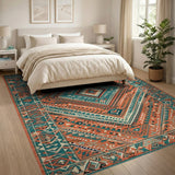 Teal Terracotta Geometric Southwestern Rug