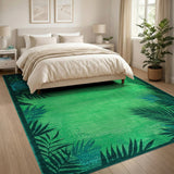 Lush Green Palm Leaf Border Area Rug