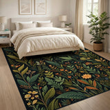 Lush Green Botanical Insect Garden Rug