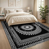Black White Tribal Sun Mandala Rug