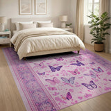Pink Butterfly Floral Vintage Area Rug