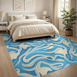 Swirling Blue Waves Abstract Area Rug
