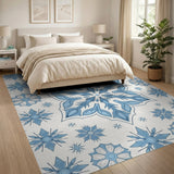 Geometric Modern Intricate Blue Snowflake Geometric Area Rug