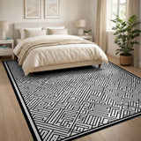 Black and White Intricate Black White Labyrinth Maze Area Rug